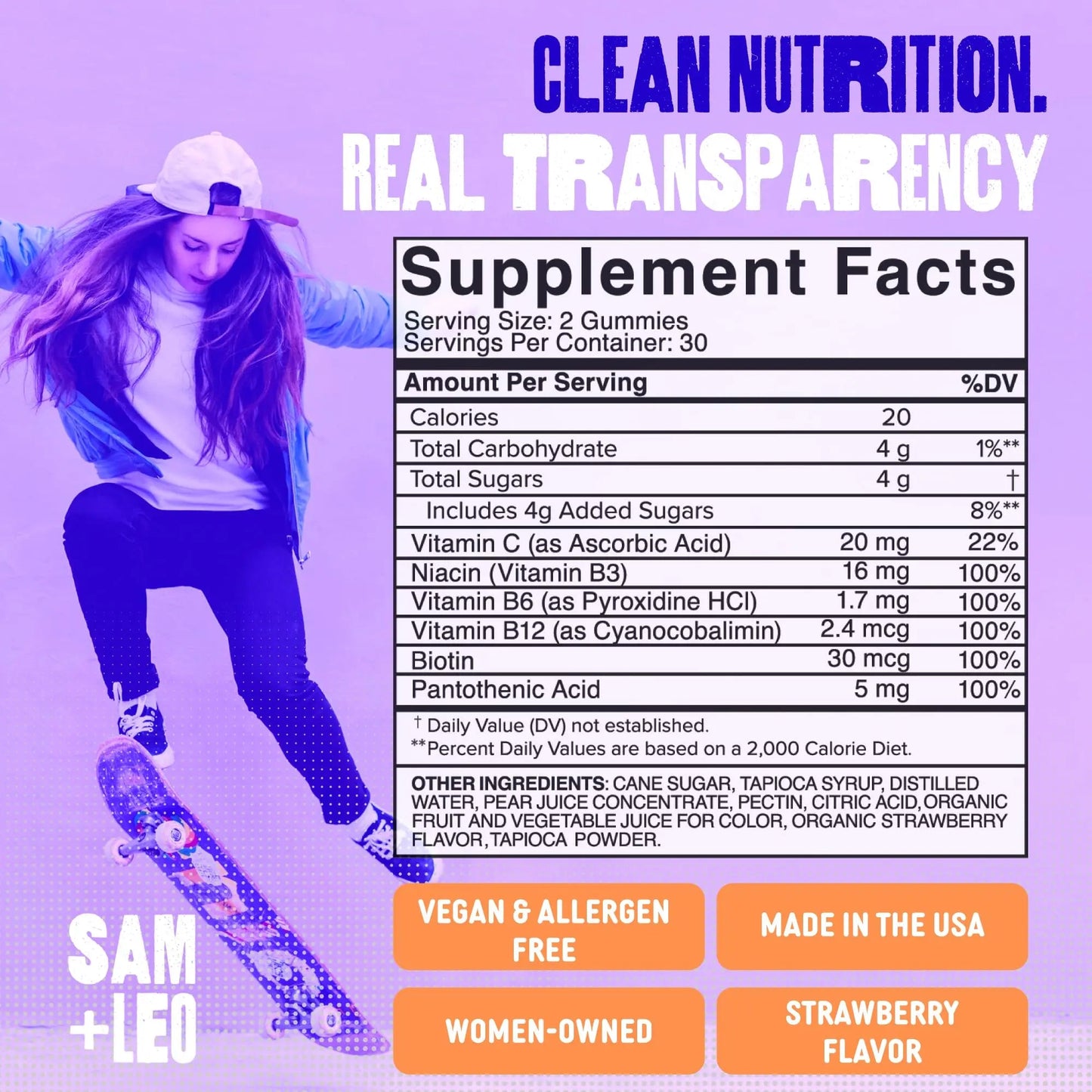 SAM+LEO Vitamin B Complex Gummies with Biotin for Kids & Teens - Caffeine-Free Focus & Energy Support Supplement Gummies | SAM+LEOUS supplements