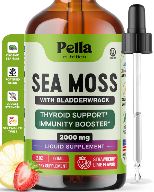 Pella Nutrition Sea Moss Drops with Bladderwrack – 4X Faster Absorption Than Irish Sea Moss Gel Superfood, Gummies, and Capsules – Digestive & Immune Support Supplement (Strawberry Lime, 60mL) Pella NutritionAu supplements