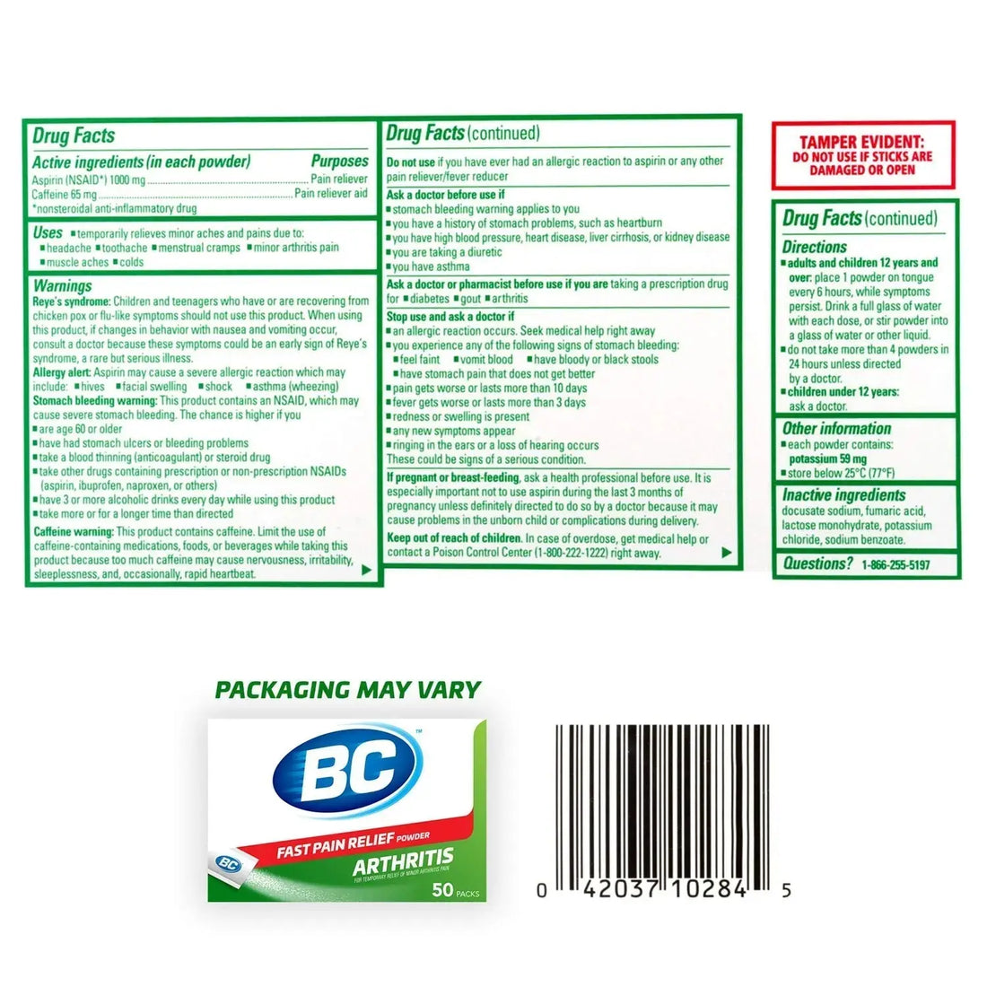 BC Powder Arthritis Pain Reliever, Aspirin Dissolve Packs, 50 Count Powder Packets BC uk supplements