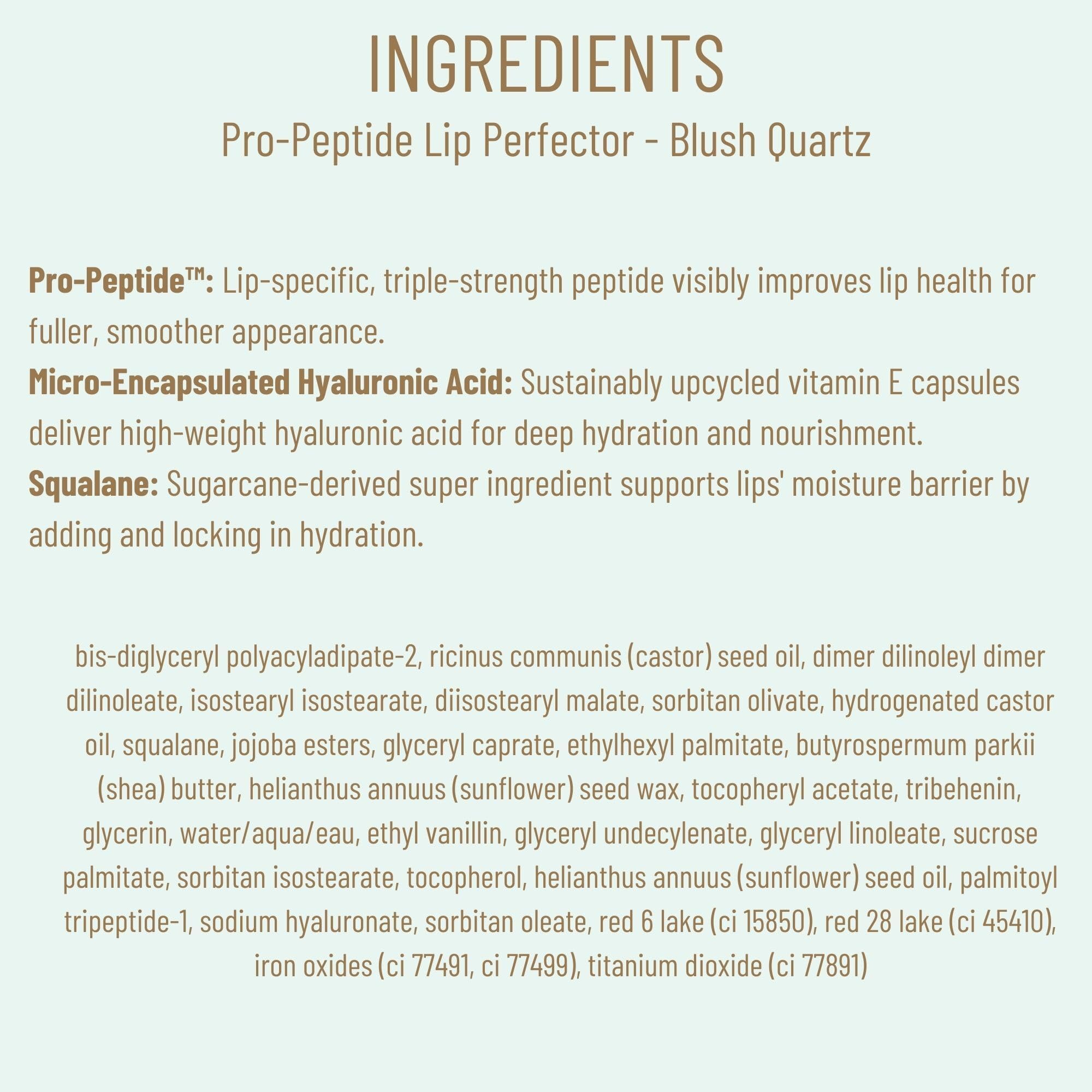 Biossance Pro-Peptide Lip Perfector – Triple-Treat Vegan Lip Balm – Deeply Hydrating with Pro-Peptides & Hyaluronic Acid – Enhances Natural Lip Color – Silky, Glossy Finish in Blush Quartz, Pink BIOSSANCE Au supplements