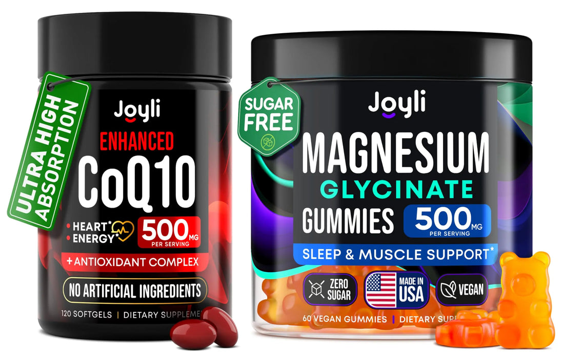 CoQ10 500mg + Magnesium Glycinate Gummies Bundle – High Absorption Coenzyme Q10 120 Softgels & 60 Sugar-Free Sleep Gummies – Heart, Energy & Mood Support – Enhanced Formula, USA Made JOYLI Nutrition Au supplements