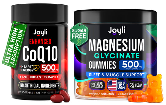 CoQ10 500mg + Magnesium Glycinate Gummies Bundle – High Absorption Coenzyme Q10 120 Softgels & 60 Sugar-Free Sleep Gummies – Heart, Energy & Mood Support – Enhanced Formula, USA Made JOYLI NutritionUS supplements
