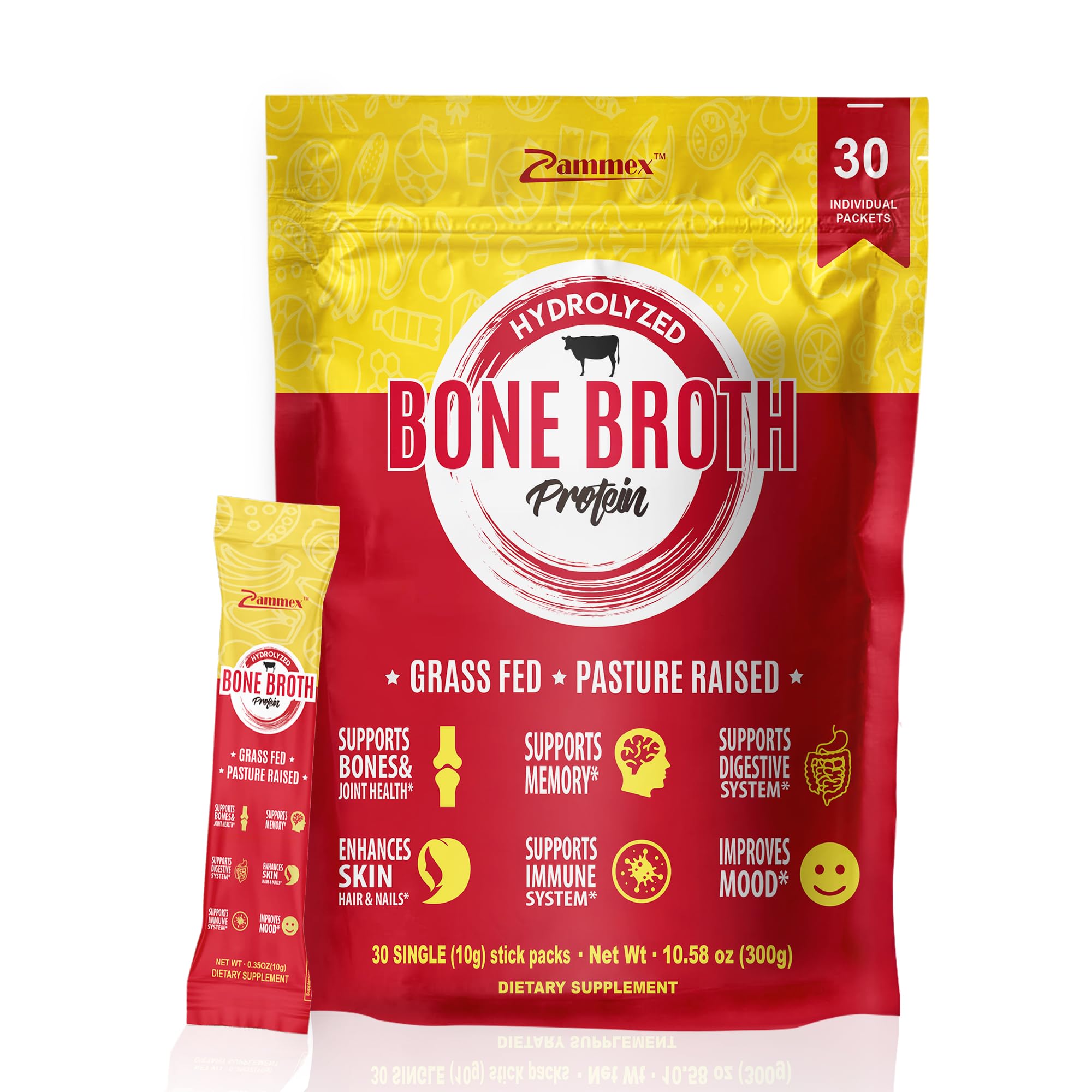 Zammex Bone Broth Packets-20g Collagen Protein-Beef Bone Broth Powder to Go-30 Travel Zammex Au supplements