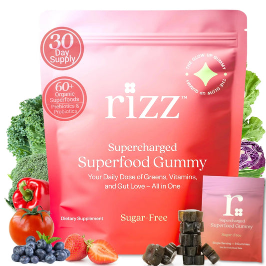 Rizz Sugar-Free Green Gummies - 60+ Superfoods 6g Fiber - Prebiotic and Probiotic Gummies - Vegan Multivitamins for Women & Men RizzAU supplements
