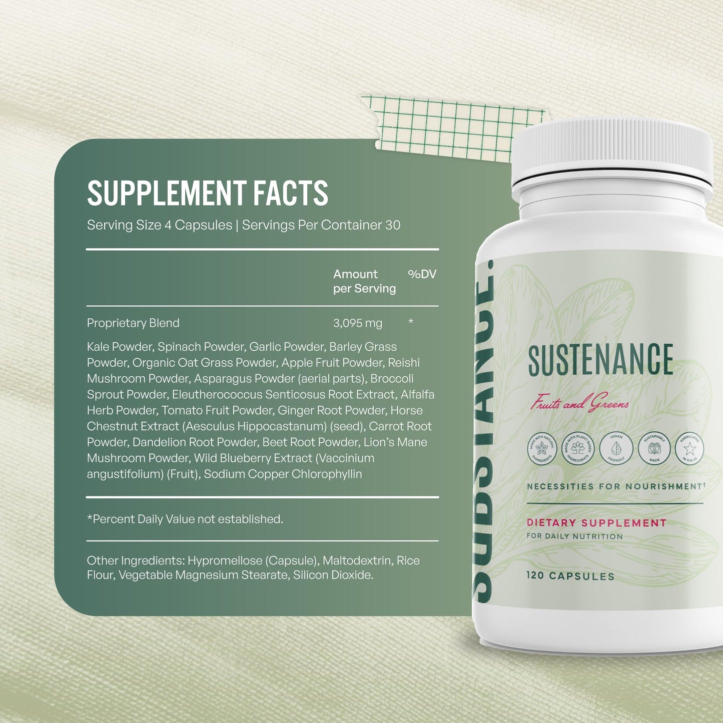 SUBSTANCE. - Nature's Sustenance Daily Greens, Daily Fruit and Veggies Supplement - Enhance Energy, Mental Clarity - Fruits and Vegetables Supplements - US Made, Vegan-Friendly - 30 Servings. SUBSTANCE.Au supplements
