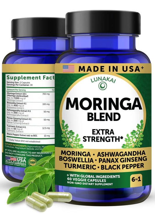 Lunakai USA Made Pure Moringa Capsules – Advanced Moringa Leaf Extract Supplement with Ashwagandha, Boswellia LunakaiAU supplements