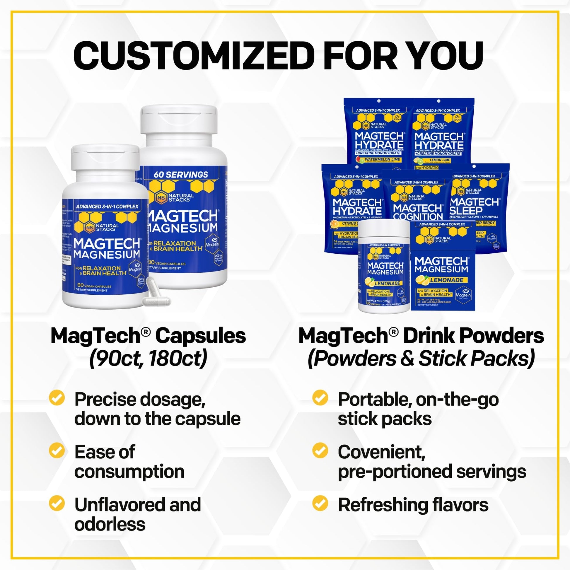 NATURAL STACKS Magtech Magnesium Hydrate + Creatine - Sugar Free Electrolyte Drink - Magtein Magnesium L-Threonate, Glycinate & Taurate - Supports Hydration & Cellular Energy - 14 Hydration Packets NATURAL STACKS Au supplements