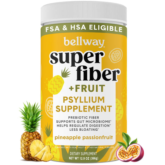 Bellway Super Fiber Powder + Fruit, Sugar Free Organic Psyllium Husk Powder Fiber Supplement for Regularity, Bloating Relief & Digestive Health, Plant-Based, BellwayUS supplements