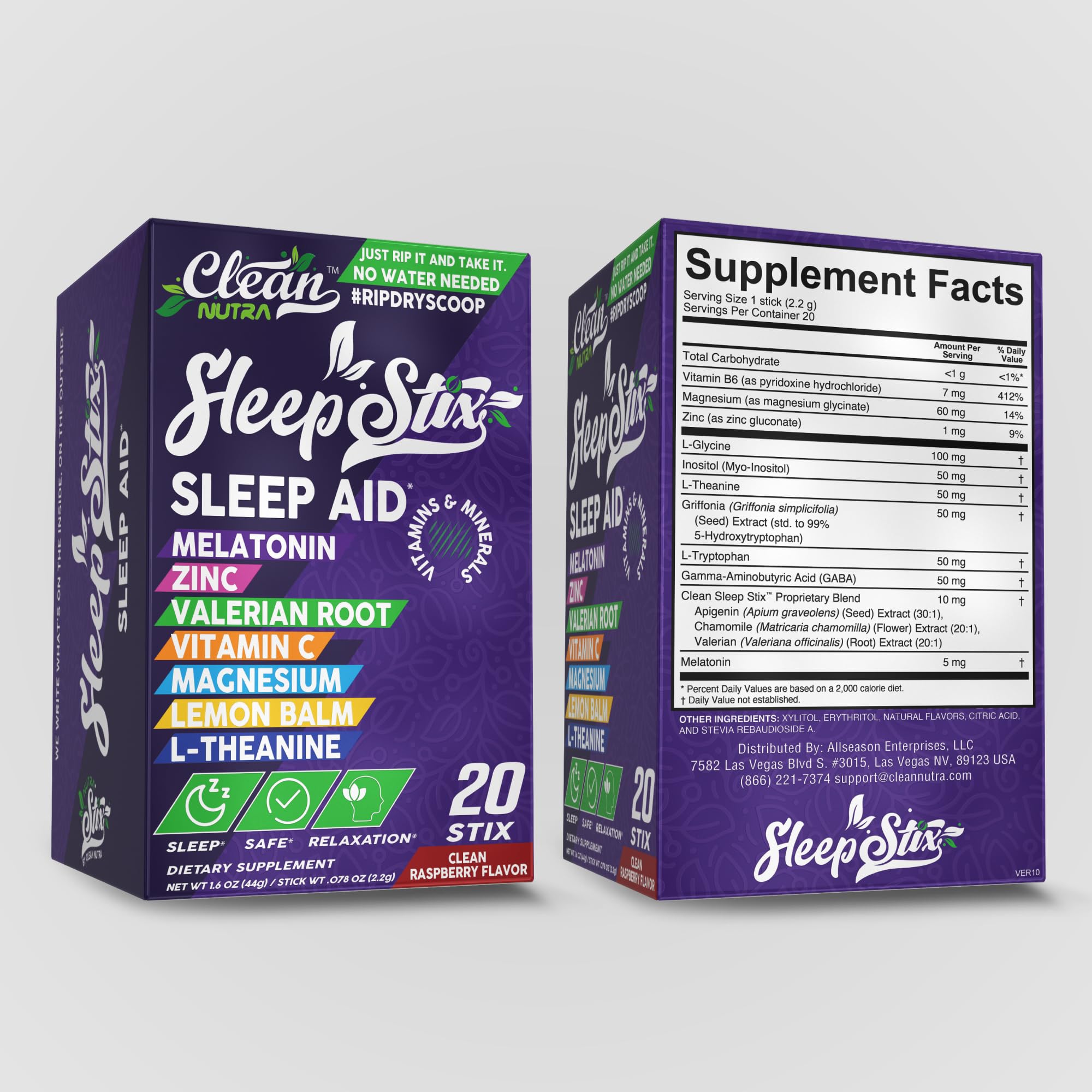 Sleep Aid Melatonin Powder Tryptophan Glycine Valerian Root Magnesium For Sleep Lemon Balm L Theanine Magnesium Glycinate Zinc Sleep Aid Myo Inositol GABACalm B6 5 HTP Stress Relief 20 Stix Clean Nutraceuticals Au supplements