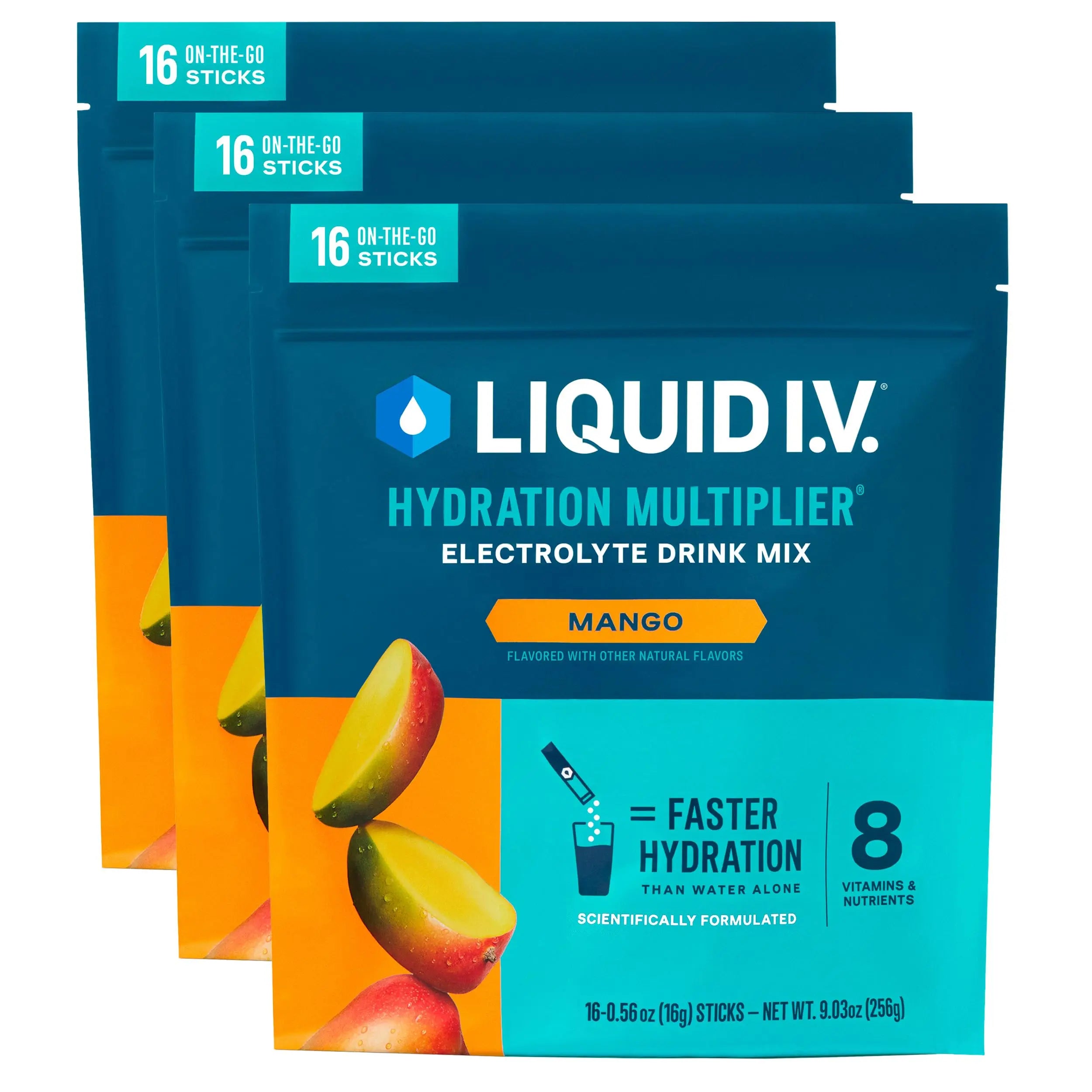 Liquid I.V.® Hydration Multiplier - Mango | Electrolyte Powder Drink Mix | 3 Pack (48 Servings) Liquid I.V. Au supplements