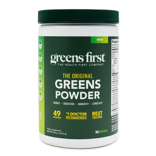 Greens First Original Greens Powder - 49 Superfoods - Organic Fruits & Veggies - Prebiotics, Probiotics & Digestive Enzymes - Antioxidant Smoothie - Dairy Free, Vegan & Non-GMO (Mint, 30 Servings) Greens FirstAU supplements