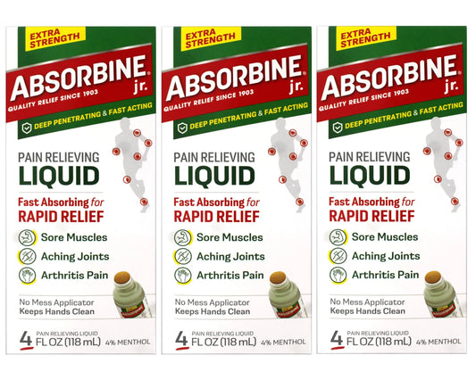 ABSORBINE JR. Extra Strength Pain Relieving Liquid, for Muscle, Joints, Arthritis Pain, with No-Mess Applicator, 4 Oz (Pack of 3) ABSORBINE JR.AU supplements