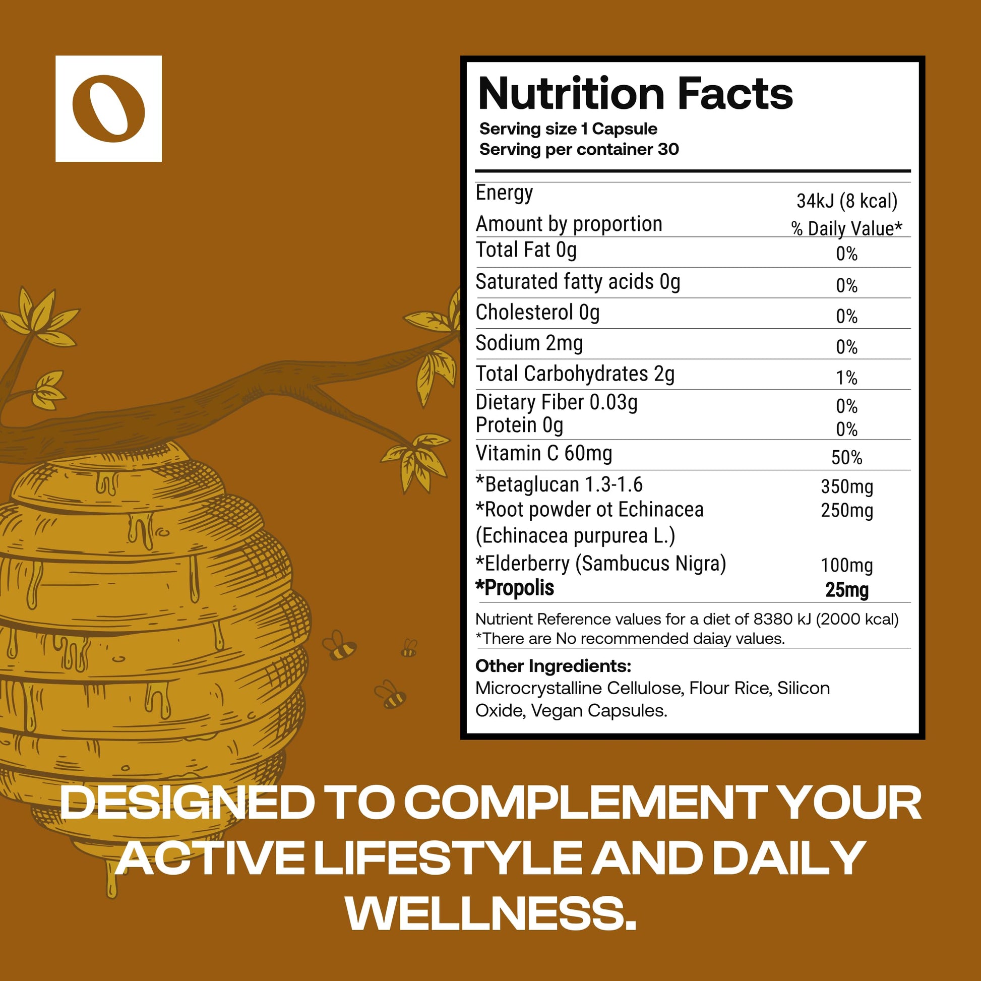 Only Nutri Labs Bee Propolis Dietary Supplement, with Elderberry, Echinacea, Vitamin C and Beta Glucans - Daily Wellness Capsules for Adults (60 Count) Only Nutri Labs Au supplements
