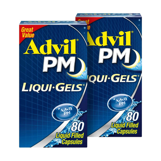 Advil PM Liqui-Gels Pain Reliever and Nighttime Sleep Aid, Pain Medicine with Ibuprofen for Pain Relief and Diphenhydramine HCL for a Sleep Aid - 2x80 Liquid Filled Capsules AdvilAu supplements