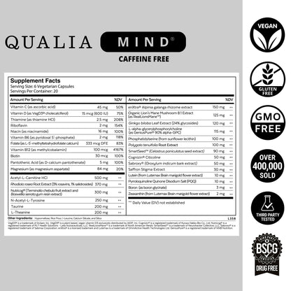 Qualia Mind (Caffeine Free) | The Ultimate Blend for Brain Health* | Doctor-Formulated Nootropic to Fuel Focus & Concentration* | Supports Long Term Brain Health| Maintain Drive & Productivity QUALIA LIFE SCIENCESAu supplements