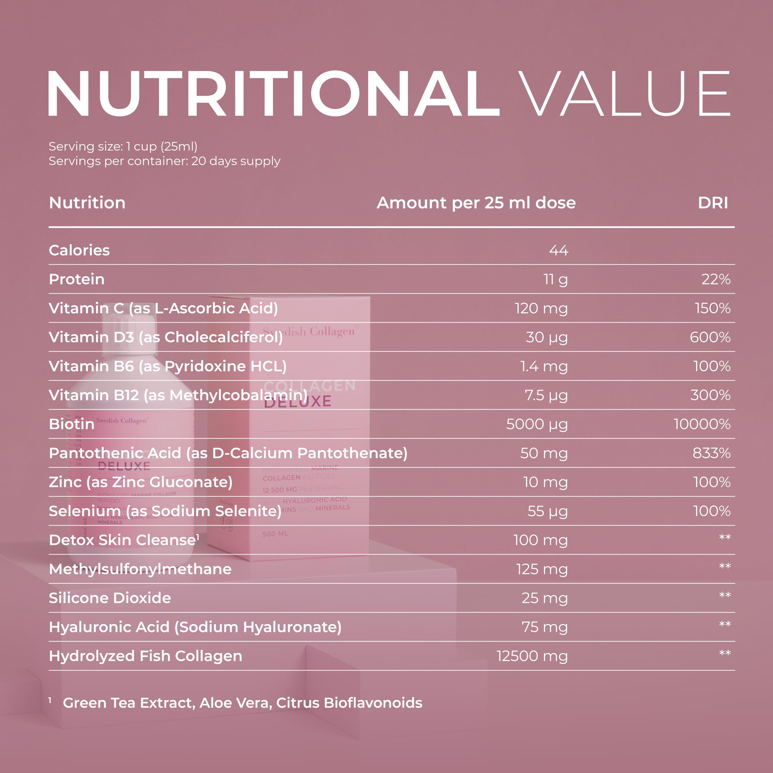 Swedish Collagen - 12500mg Collagen Deluxe 500ml I Hydrolyzed Marine Collagen Peptides (Type I & III) Swedish Collagen Au supplements