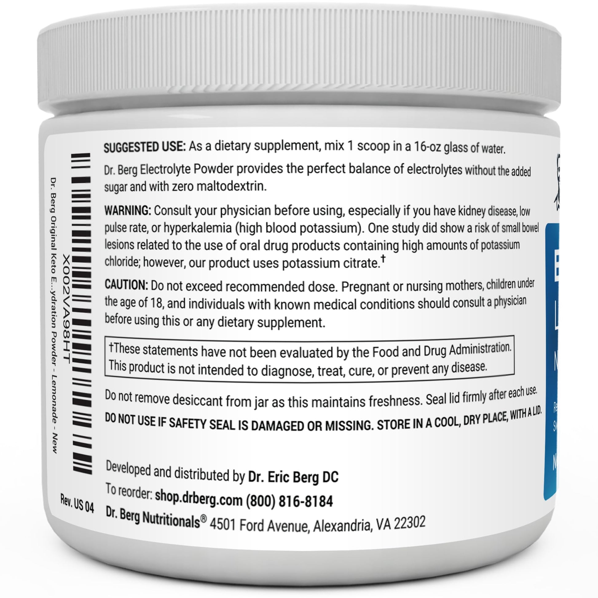 Dr. Berg Hydration Keto Electrolyte Powder - Enhanced w/ 1,000mg of Potassium & Real Dr. Berg Nutritionals Au supplements