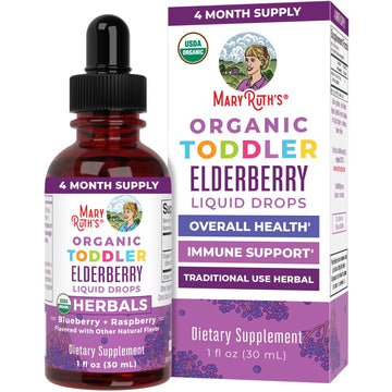 MaryRuth Organics Toddler Elderberry Syrup, USDA Organic Elderberry, Sugar Free Kids Immune Support Supplement for Ages 1-3 Years, Clean Label Project Verified®, Vegan, Non-GMO, Gluten Free, 1 Fl Oz MARYRUTH'S Au supplements