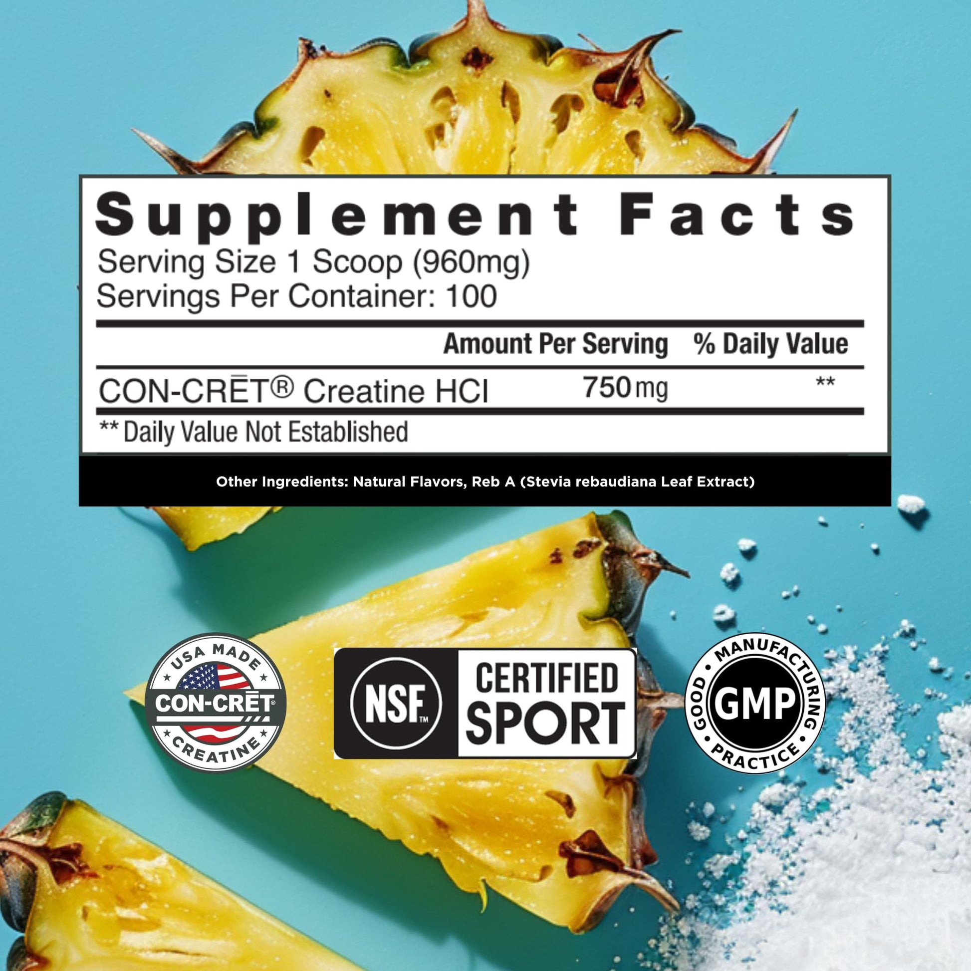 CON-CRET Creatine HCl Powder | Muscle, Cognitive, Cellular Energy Support | No Bloating or Cramps | USA Made & NSF Certified | Pineapple (100 Serving) CON-CRET Au supplements