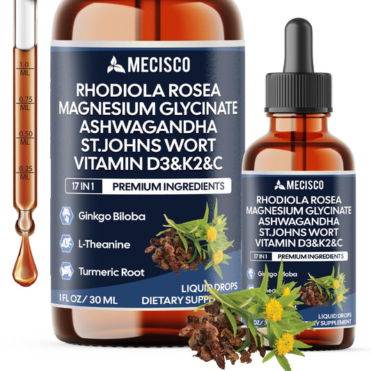 17in1 Rhodiola Rosea Liquid Drops with blend Ashwagandha Magnesium, L-Theanine. Ultra Strength Rhodiola Cortisol Supplement, Rhodiola Root for Support Relaxation, Mood, Energy - 1 FL Oz - 60 Day MeciscoAu supplements