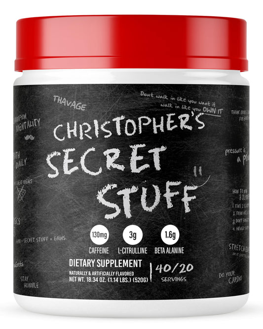 RAW Christopher's Secret Stuff Pre Workout Powder, Thavage (Tastes Like Winning) - Chris Bumstead CBUM Preworkout Supplement for Men & Women - Working Out, Hydration & Energy - 40 Servings RAWUS supplements