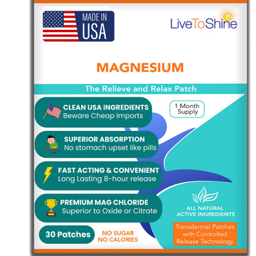 Magnesium Patches for Men and Women - Sleep Support & Relaxation, Muscle Recovery, Nerve Function - USA Made - 30 Premium Fast-Acting, Slow-Release Patches - Live To Shine Live To Shine Au supplements