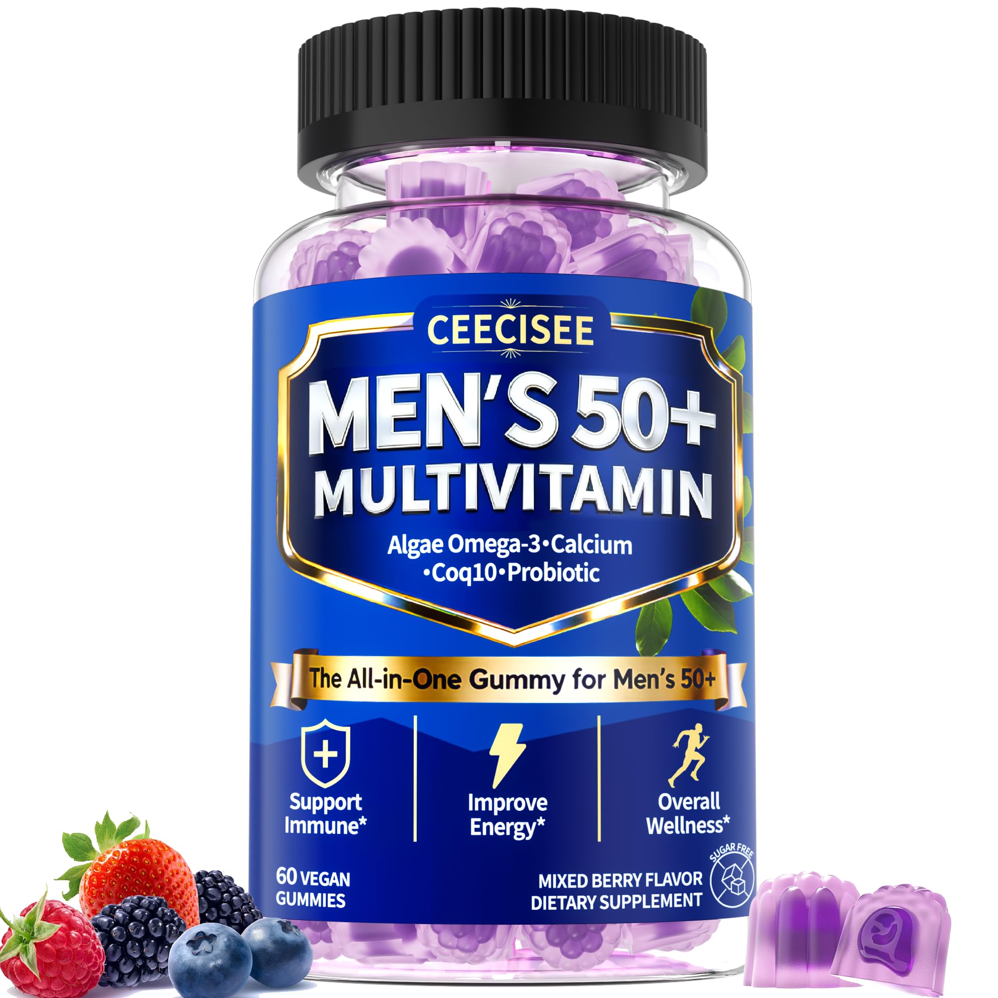 Ceecisee Methylated Multivitamin for Men Over 50: Daily Mens Multivitamins Gummies with Omega Probiotic Magnesium Zinc Vitamins D3 B12 - Energy Immune Support No Iron Vitamins Gummy for Men(60Count) Ceecisee Au supplements