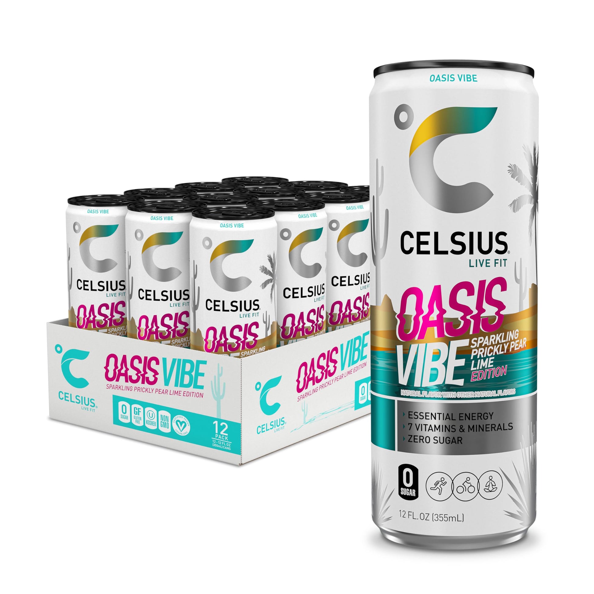 CELSIUS Sparkling Oasis Vibe, Functional Essential Energy Drink, 12 Fl Oz (Pack of 12) CELSIUS Au supplements