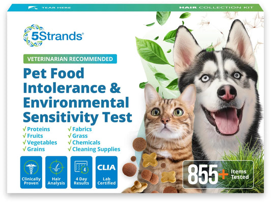 5Strands Pet Food Intolerance & Environmental Sensitivity Test, at Home Gut Health Test for Dogs & Cats, 857 Items Tested, Pet Health Check, Results in 4 Days, for All Ages and Breeds 5StrandsAU supplements