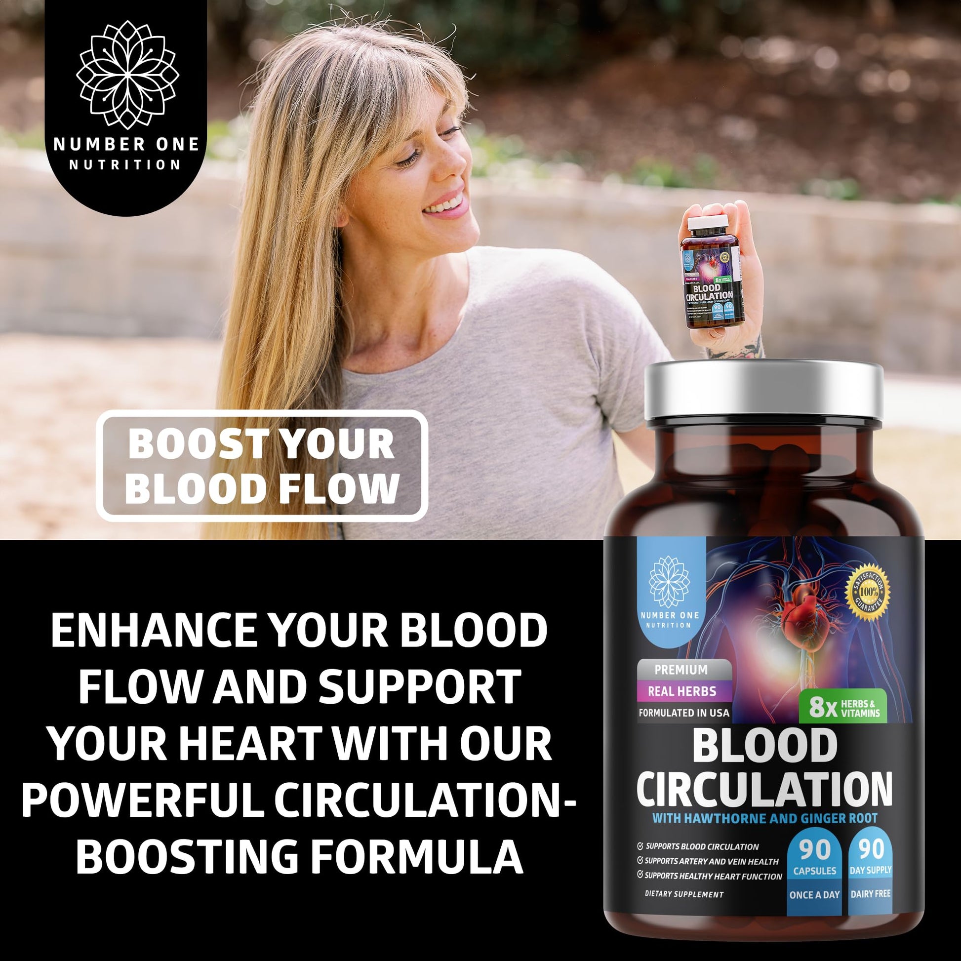 Number One Nutrition Premium Blood Circulation Supplement for Women and Men [8 Powerful Herbs & Vitamins] All Natural Blood Flow Supplement with Hawthorn, Butchers Broom and Cayenne Pepper, 90 Caps Number One Nutrition Au supplements