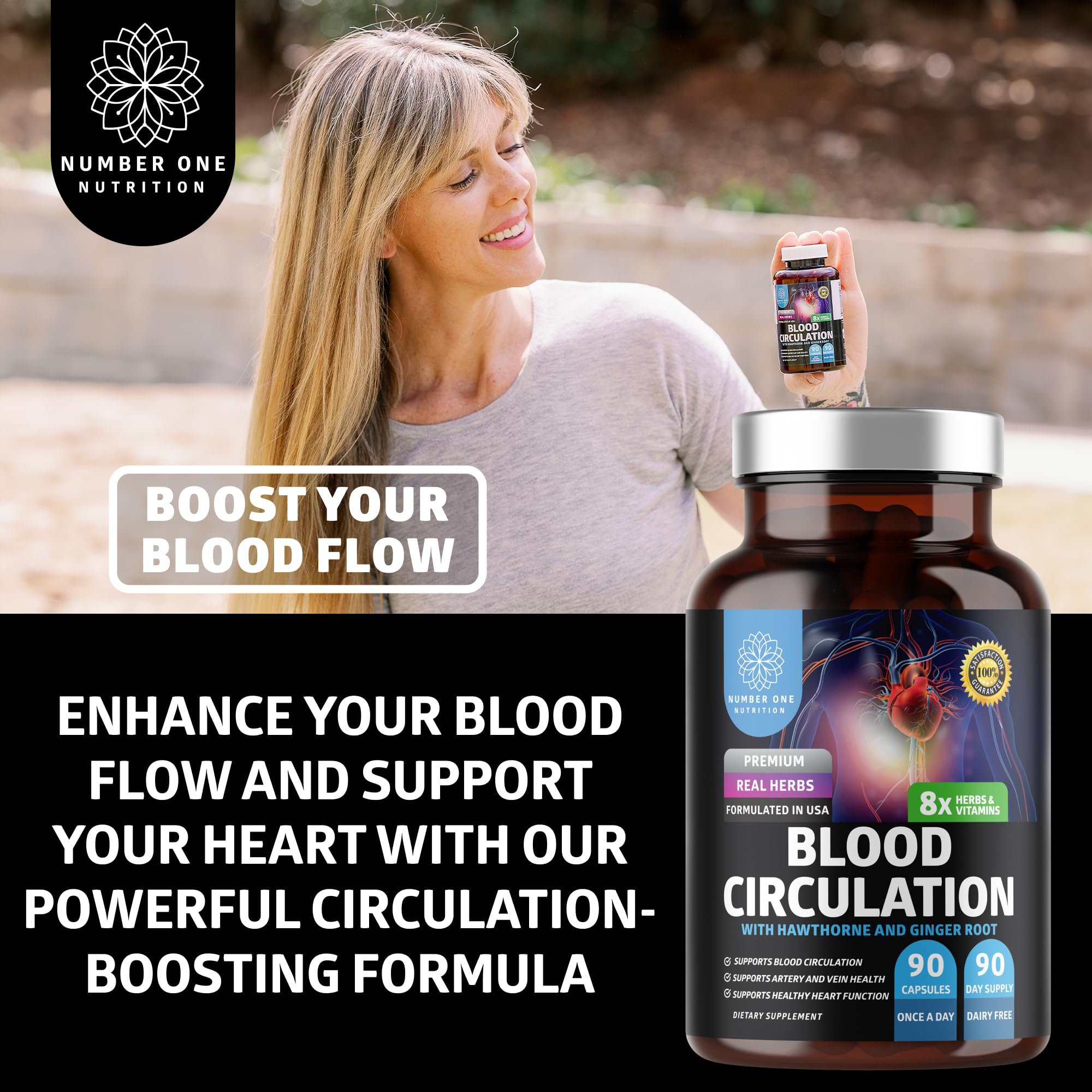 Number One Nutrition Premium Blood Circulation Supplement for Women and Men [8 Powerful Herbs & Vitamins] All Natural Blood Flow Supplement with Hawthorn, Butchers Broom and Cayenne Pepper, 90 Caps Number One Nutrition Au supplements
