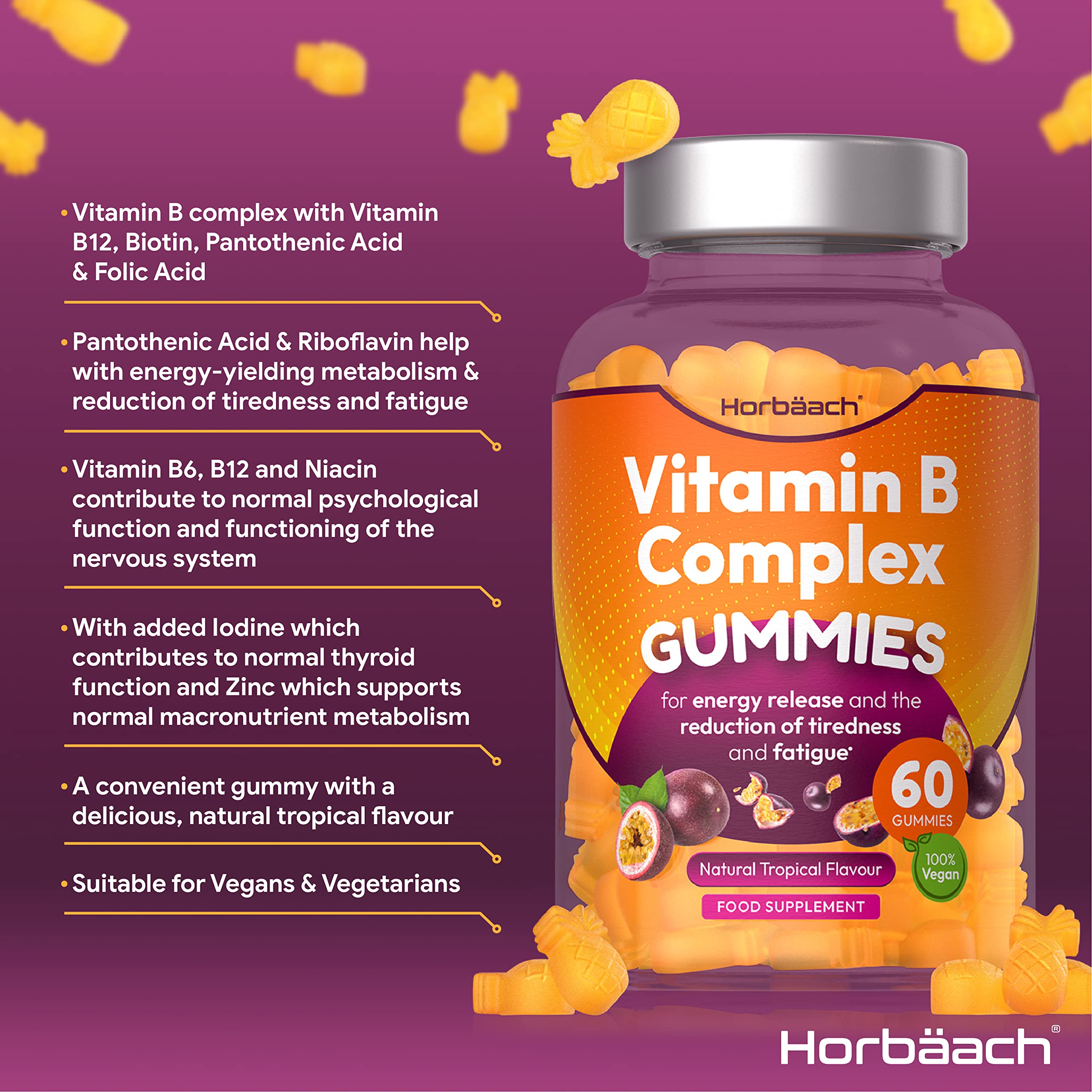 Vitamin B Complex Gummies | 60 Vegan Gummies - Tablet Alternative | High Strength B12 Horbäach Au supplements