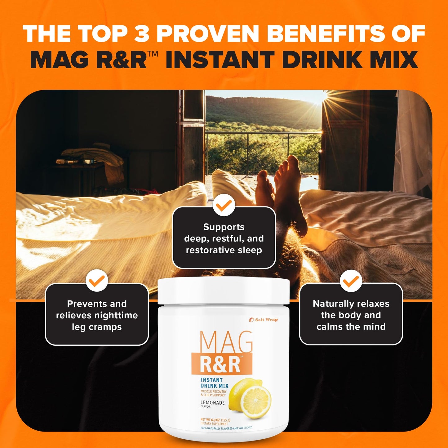 SaltWrap Mag R&R Instant Drink Mix - Sugar-Free Nighttime Magnesium Glycinate Powder with Stevia & FiberSMART® - Muscle Cramp & Leg Cramps Relief, Sleep & Relaxation Support - 30 Servings SaltWrapAu supplements