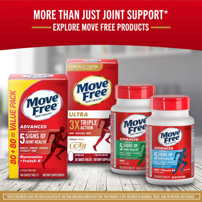 Move Free Ultra Triple Action Joint Support Supplement - Type II Collagen Boron & Hyaluronic Acid - Supports Joint Comfort, Cartiliage & Bones in 1 Tiny Pill Per Day, 30 Tablets (30 servings)* Move FreeAU supplements