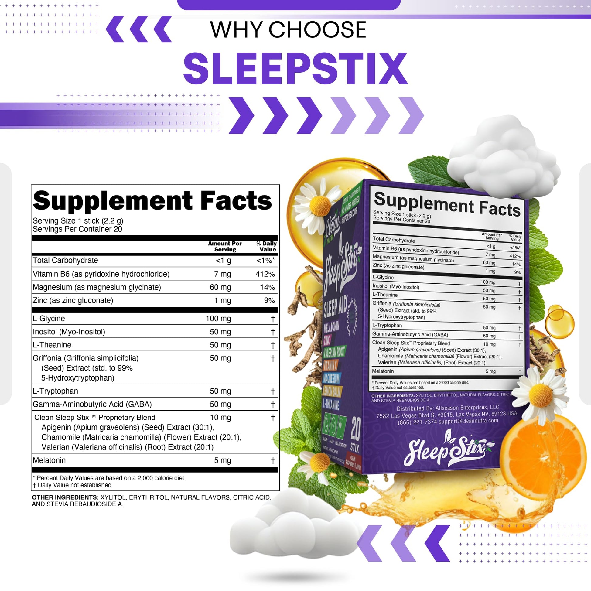 Sleep Aid Melatonin Powder Tryptophan Glycine Valerian Root Magnesium For Sleep Lemon Balm L Theanine Magnesium Glycinate Zinc Sleep Aid Myo Inositol GABACalm B6 5 HTP Stress Relief 20 Stix Clean Nutraceuticals Au supplements
