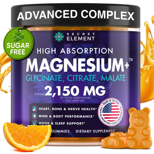 Secret Element Magnesium Glycinate 2150MG Gummies for Women and Men, High Absorption Magnesium Glycinate, Citrate, Malate Gummies for Adults & Kids, Sleep Support Secret ElementAU supplements