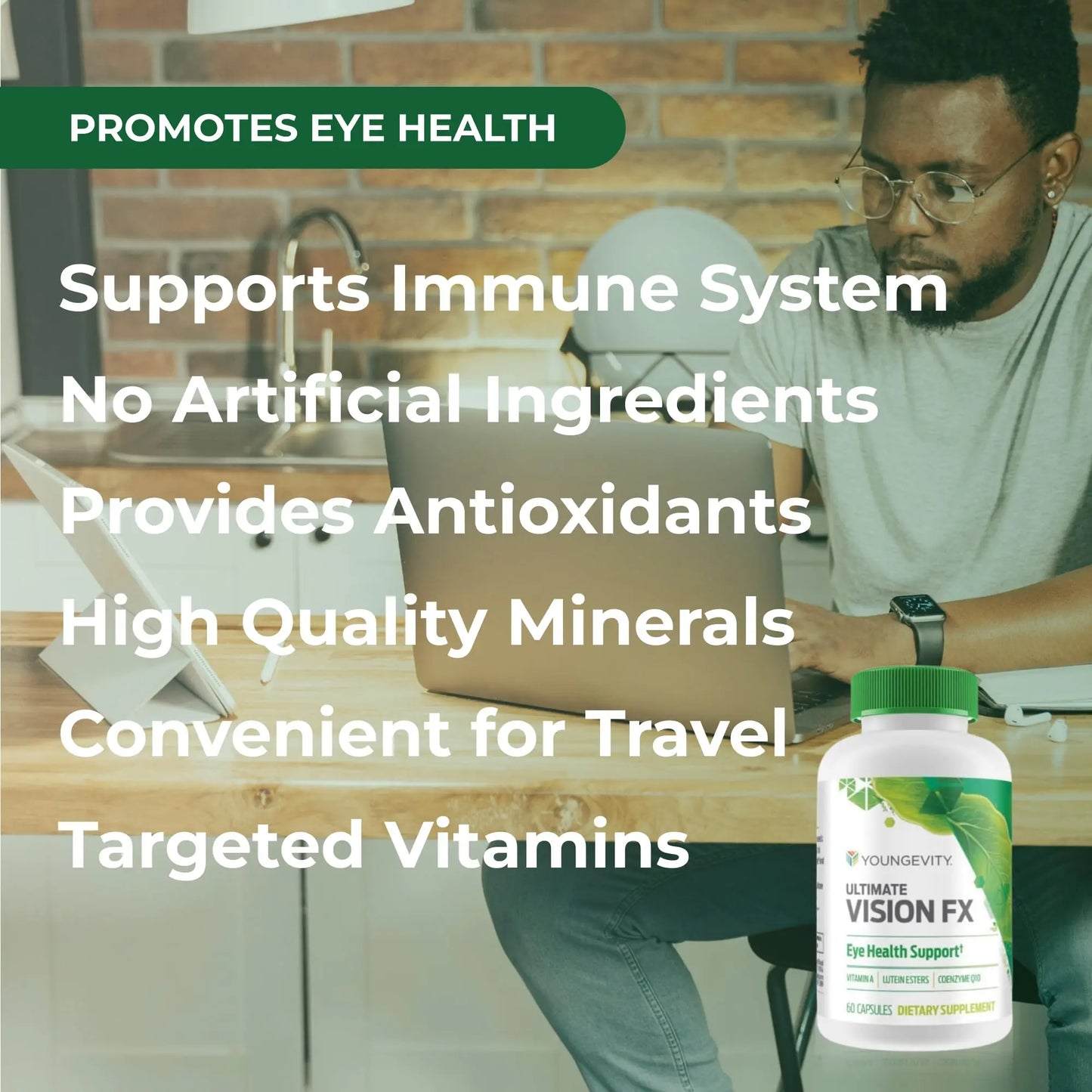 Youngevity Ultimate Vision FX™ - Eye Vitamin & Mineral Supplement Blend - Lutein, CoQ10, Vitamins A, C, E, Zinc, Chromium, Selenium for Eye Health (60 Capsules) YoungevityAU supplements