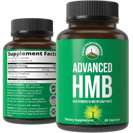 Peak Performance Advanced HMB Supplement for Men & Women. Calcium Beta Hydroxy Beta-Methylbutyrate Capsules. Supplements for Strength, Recovery, & Lean Muscle. 1000mg of Pure HMB Per Serving Peak PerformanceAU supplements