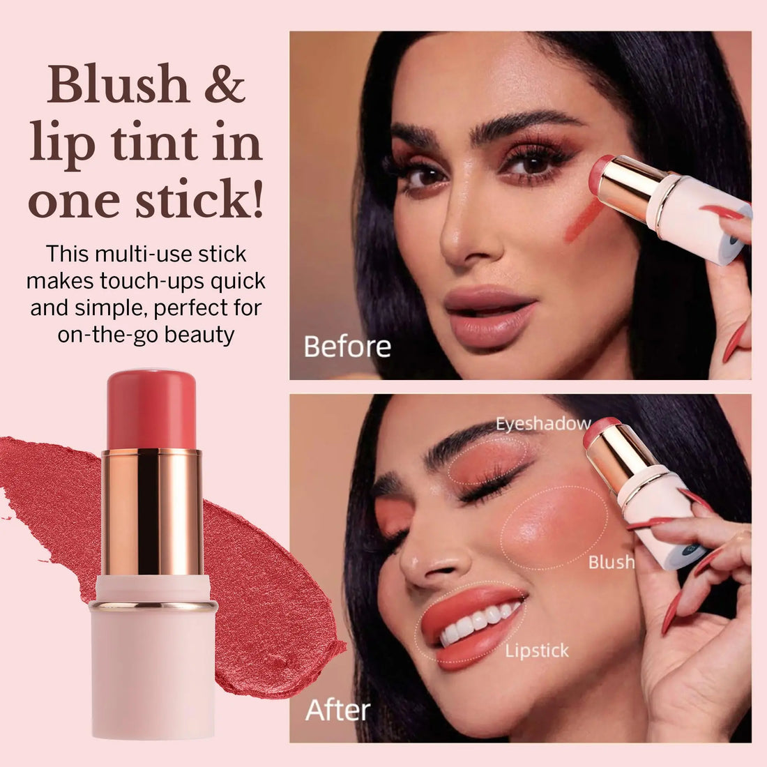 BeautiHome Blush Stick for Cheeks & Lips Multistick Cream Blush- Easy to Apply & Blend- Infused with Nourishing Ingredients for your Skin Compact Travel Size Makeup (Misty Rose, Small) BeautiHome uk supplements