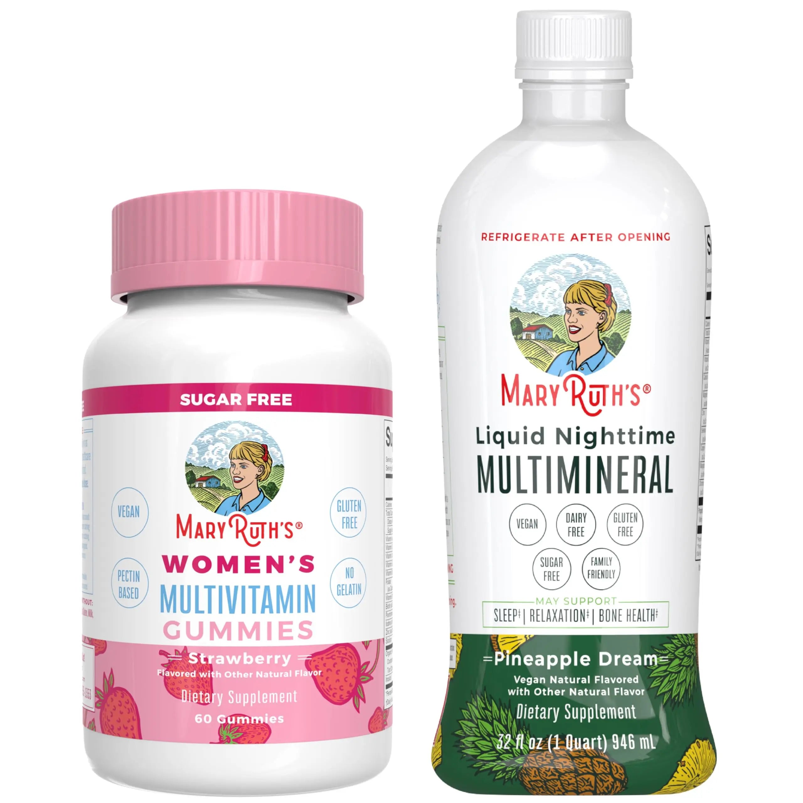 MaryRuth's Multivitamin Gummies for Women (Strawberry) & Liquid Nighttime Multimineral (Pineapple) | Clean Label Project Verified MARYRUTH'S Au supplements
