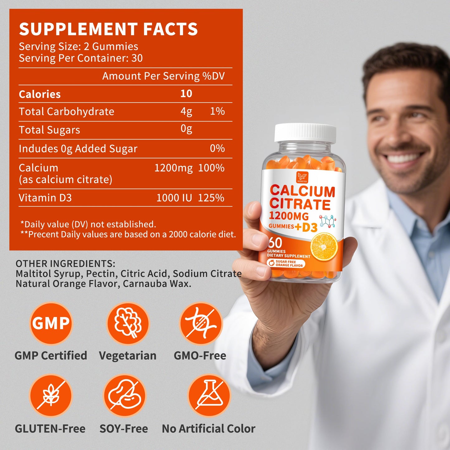 (2 Pack) Calcium Citrate 1200 mg with Vitamin D3 Gummies for Women & Men,Calcium Supplements for Bone & Teeth Support,High Absorption - Easy to Digest, HudetexUS supplements