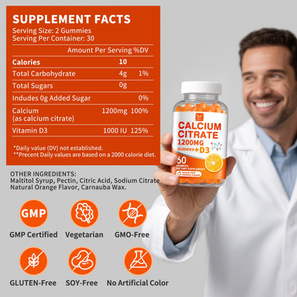 (2 Pack) Calcium Citrate 1200 mg with Vitamin D3 Gummies for Women & Men,Calcium Supplements for Bone & Teeth Support,High Absorption - Easy to Digest, HudetexUS supplements