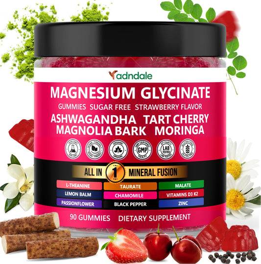 Adndale Magnesium Glycinate 400 mg Gummies with Ashwagandha, Magnesium Malate & Taurate, Tart Cherry, Magnolia Bark, Lemon Balm, Passionflower AdndaleUS supplements