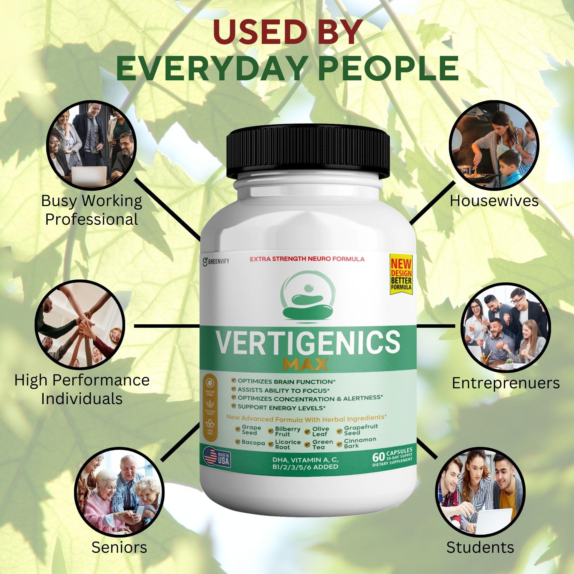 Vertigenics Max – Brain & Focus Support Supplement – Extra Strength Neuro Formula with Vitamins, Minerals & Herbal Blend – Supports Clarity, Alertness & Energy – 60 Capsules (1) Vertigenics Au supplements