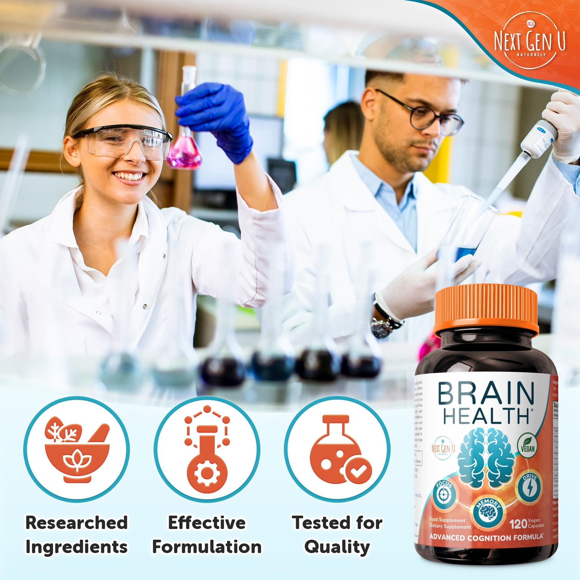 Brain Supplement - 120 Vegan Capsules - Dietary Nootropic May Help Memory, Cognitive Function & Focus - Formulation with Amino Acids, Polyphenols & B Vitamins - for Women, Men & Seniors - by NextGenU NGU Next Gen U Au supplements