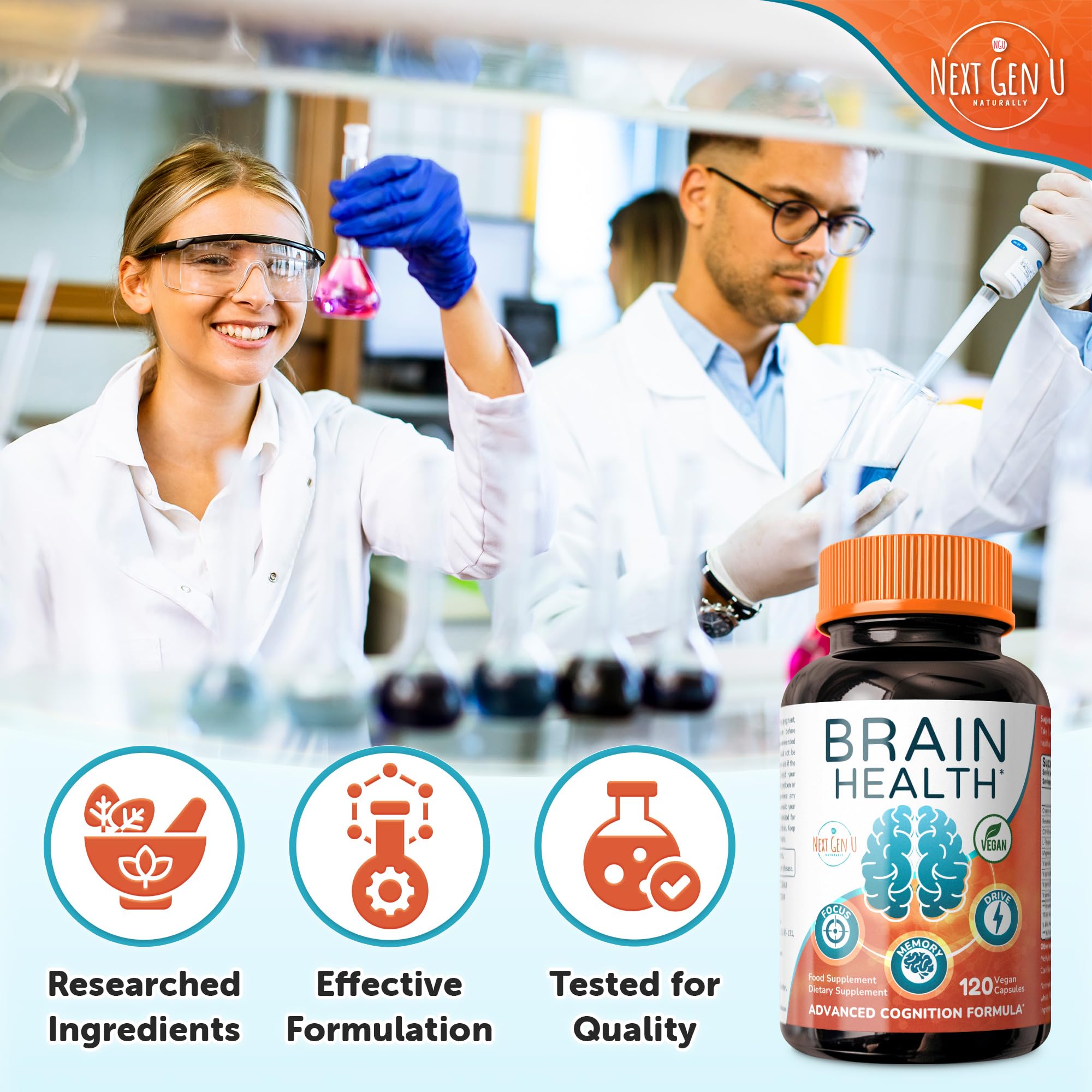 Brain Supplement - 120 Vegan Capsules - Dietary Nootropic May Help Memory, Cognitive Function & Focus - Formulation with Amino Acids, Polyphenols & B Vitamins - for Women, Men & Seniors - by NextGenU NGU Next Gen U Au supplements