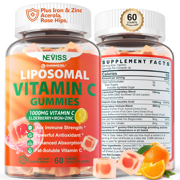 Liposomal Vitamin C 1000mg Gummies for Adults - Vitamin C Chewable with Elderberry, Zinc & 8mg Iron, Sugar Free Vit C Supplements, Daily Immune Support Gummies for Energy