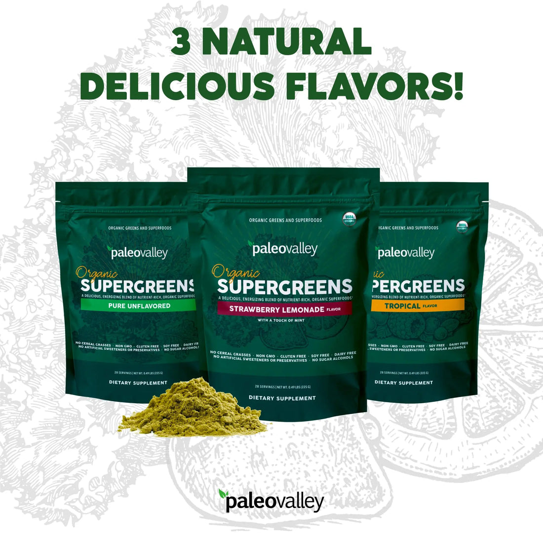 Paleovalley Organic Supergreens - Organic Greens Powder Superfood for Immune Support - Paleo Green Powder Blend - 28 Servings - 23 Superfoods - Gluten Free, No Cereal Grasses, Soy or Grain Paleovalley Au supplements