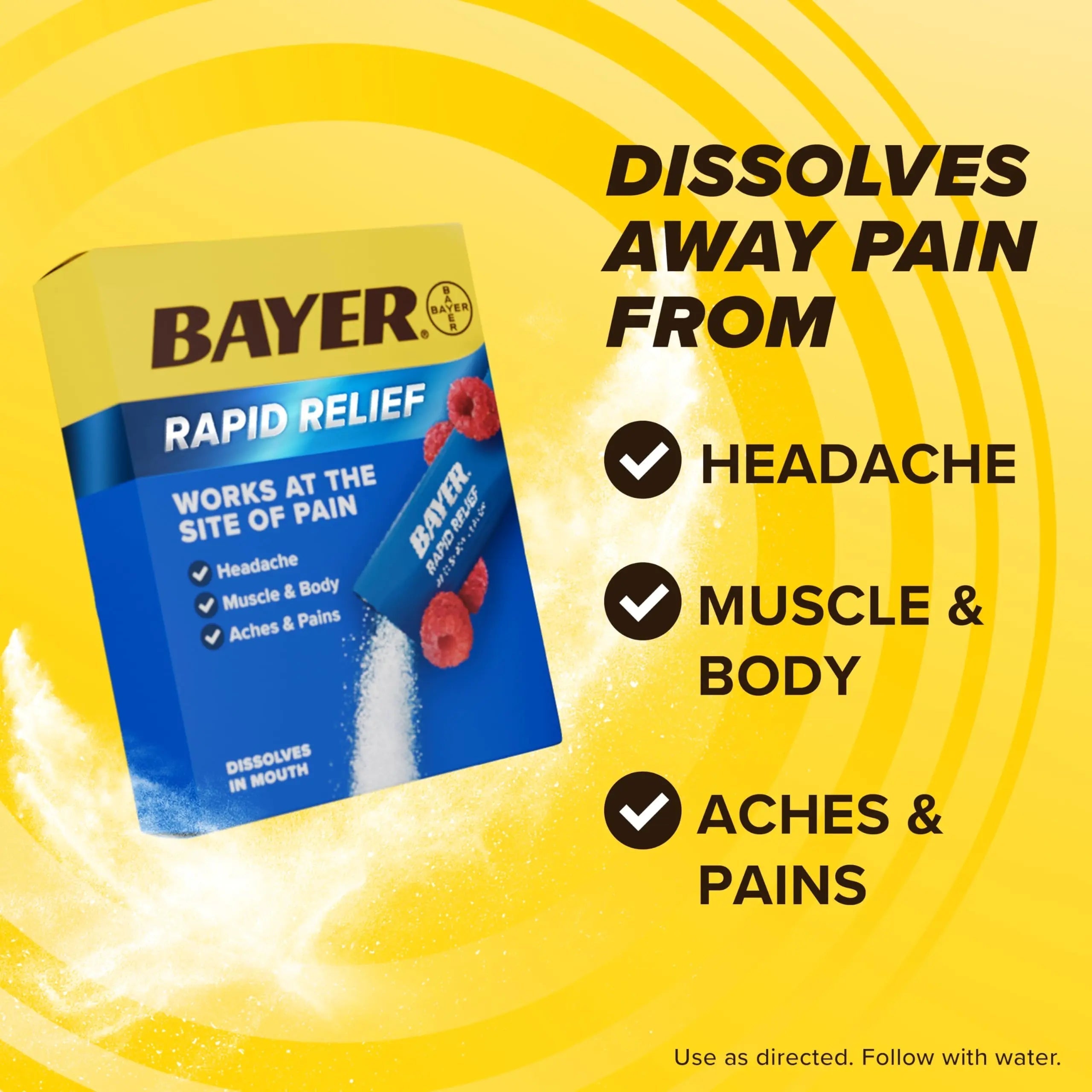 Bayer® Rapid Relief, Dissolvable Raspberry Flavor, Powder Packs with Aspirin & Caffeine, Fast Acting Headache Relief, Muscle and Body Pain Reliever, 30ct Bayer Au supplements