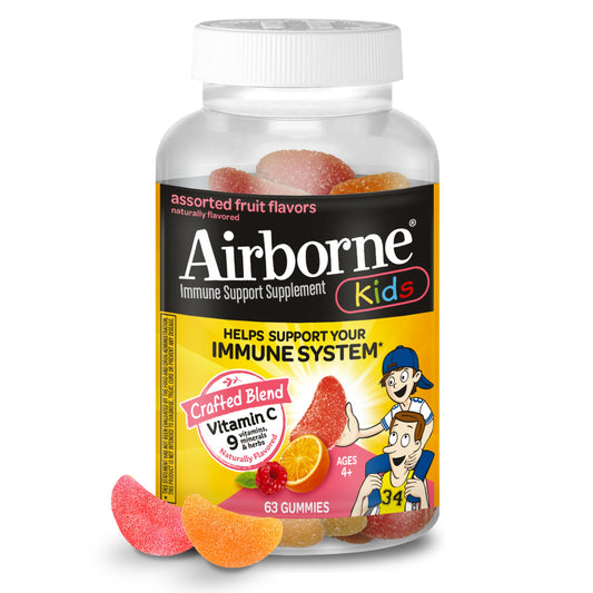 Airborne 500mg Vitamin C + Zinc Immune Support Supplement Gummies for Kids, Assorted Fruit Flavor, Gluten Free Crafted Blend AirborneNZ supplements
